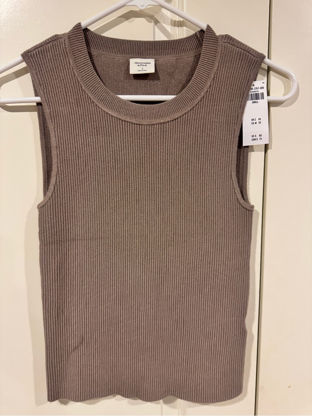 Abercrombie & Fitch Cropped Ribbed Sleeveless Tank in Taupe S BNWT